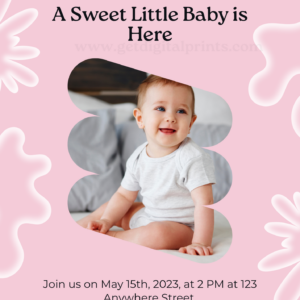 Welcome Baby Printable Card – Pink Modern Baby Shower Invitation – Digital Download