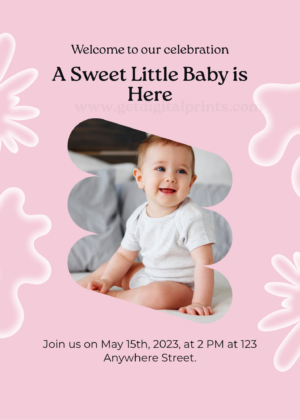 Welcome Baby Printable Card – Pink Modern Baby Shower Invitation – Digital Download