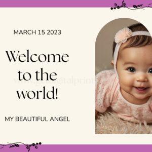 Welcome Baby Printable Card – Elegant Floral Baby Announcement Card – Soft Neutral Digital Download