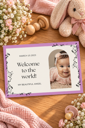 printable baby card featuring delicate floral details and a soft, timeless design.