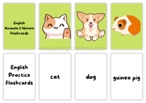 English Animals & Nature Flash Cards – Vocabulary Learning Printables