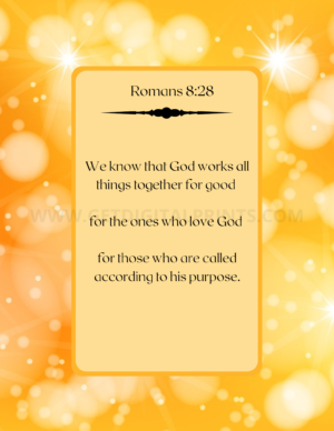 Romans 8:28 All Things Work Together Poster – Golden Glow Bible Verse Art