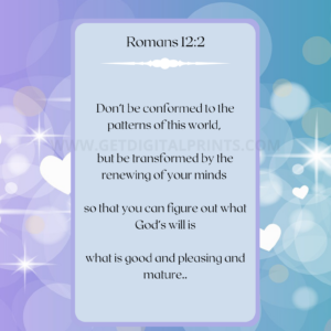 Romans 12:2 Renewing Your Mind Poster – Blue & Purple Christian Inspiration Art