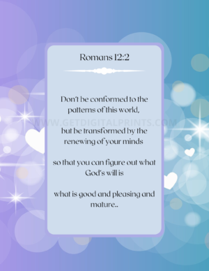 Romans 12:2 Renewing Your Mind Poster – Blue & Purple Christian Inspiration Art