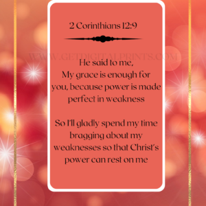 2 Corinthians 12:9 Grace & Strength Poster – Red Radiance Christian Wall Art
