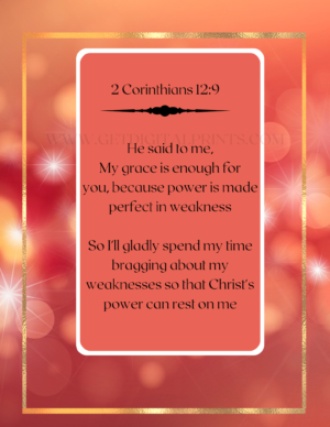 2 Corinthians 12:9 Grace & Strength Poster – Red Radiance Christian Wall Art