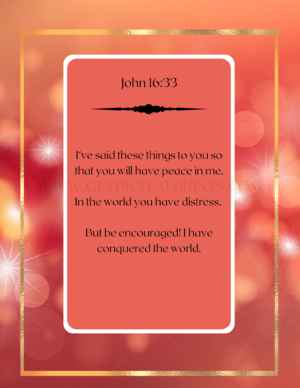 John 16:33 Peace & Strength Poster – Red Glow Christian Scripture Wall Art
