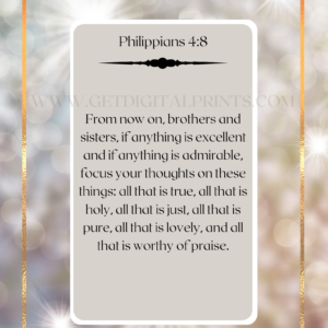 Philippians 4:8 Think on These Things Poster – Soft Gold Christian Meditation Print
