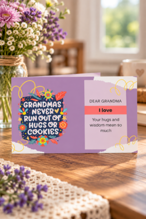 This joyful grandma themed printable card captures everything we love most hugs, comfort, and sweet memories.