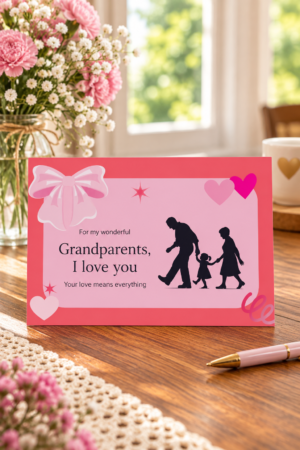 This elegant pink silhouette printable card beautifully represents the loving bond between grandparents and grandchildren.