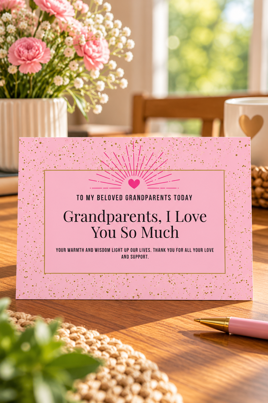 Designed with warmth and elegance, this pink and gold Grandparents, I Love You So Much printable card honors the love, support, and wisdom grandparents share every day.