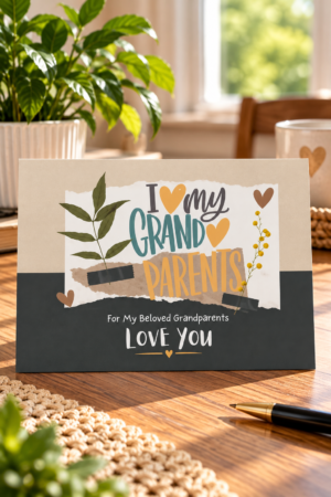 This stylish I Love My Grandparents printable card blends modern typography with soft botanical elements for a timeless, heartfelt design.