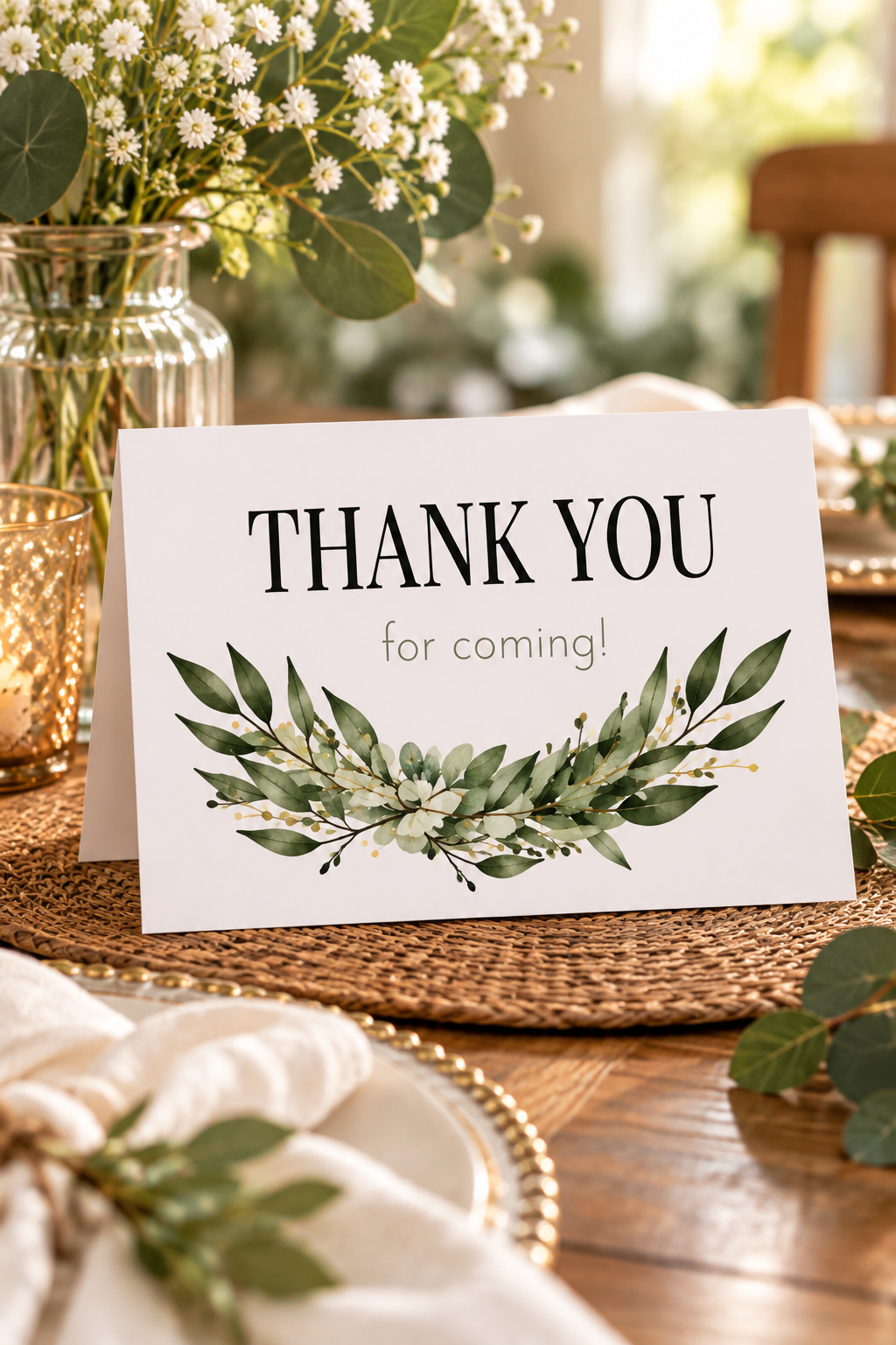 Express your gratitude with the natural elegance of our Olive Branch Thank You Card. Featuring delicate watercolor olive branches, soft green foliage, and subtle gold accents, this beautiful design brings a timeless, sophisticated touch to any celebration.