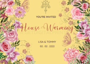 Pink Roses Sparkle with Yellow Housewarming Card