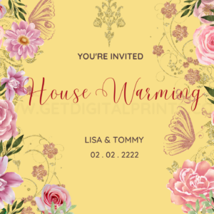 Pink Roses Sparkle with Yellow Housewarming Card