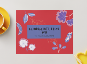 Grandparents I Love You Printable Card – Red Floral Family Appreciation Art