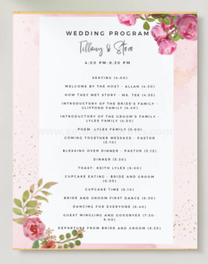 Blush Floral Wedding Program – Romantic Pink Botanical Printable Ceremony Schedule Template
