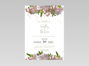 White & Blush Floral Invitation – Cherry Blossom Wedding Announcement, Modern Elegant Printable Invitation Template