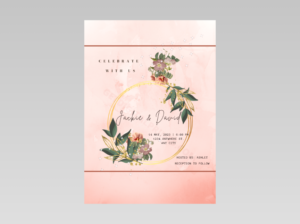 Blush Pink Floral Invitation – Elegant Gold Circle Frame Wedding Announcement Template, Romantic Printable Invitation