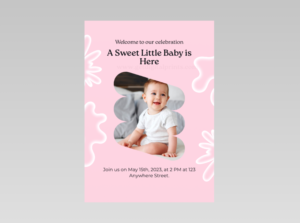 Welcome Baby Printable Card – Pink Modern Baby Shower Invitation – Digital Download