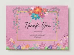 Pink Meadow Thank You Card – Whimsical Floral Frame Design