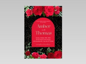 Black & Red Rose Wedding Invitation – Glam Gold Sparkle Arch Invite, Romantic Printable Wedding Template