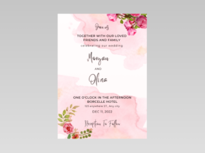 Pink Roses Beautiful Wedding Invitation – Elegant Frame Wedding Invitation Template, Romantic Printable Invitation