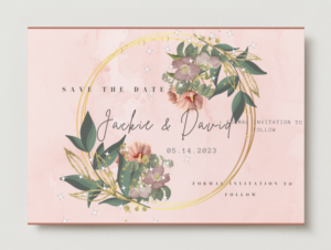 Blush Pink Floral Save the Date Card – Elegant Gold Circle Frame Wedding Announcement Template, Romantic Printable Save the Date