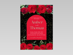 Black & Red Rose Wedding Invitation – Glam Gold Sparkle Arch Invite, Romantic Printable Wedding Template