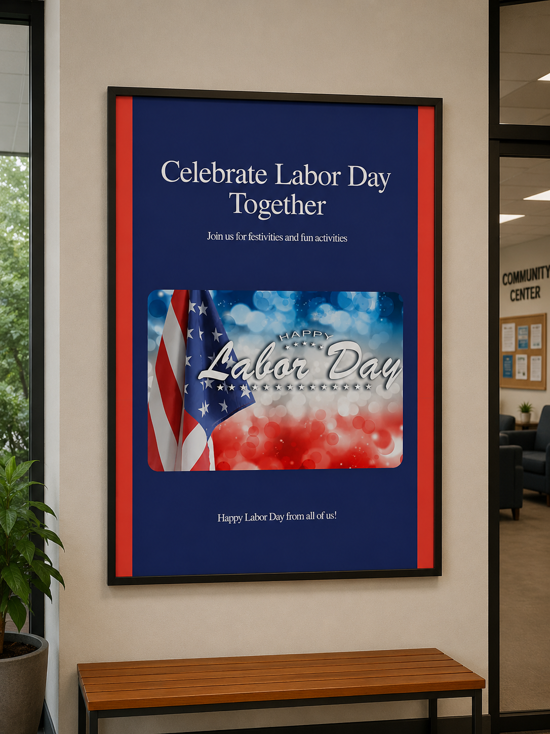 Celebrate the spirit of American workers with this premium Labor Day digital poster with a message that says celebrate labor day together.
