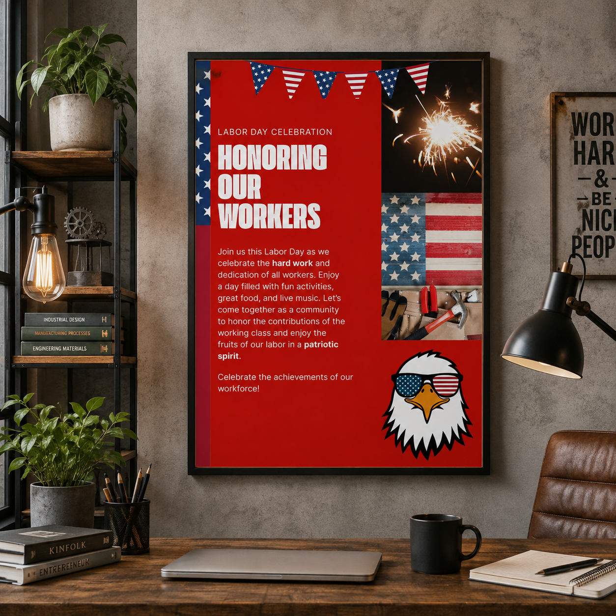 High quality Labor Day printable celebrating American workers poster.