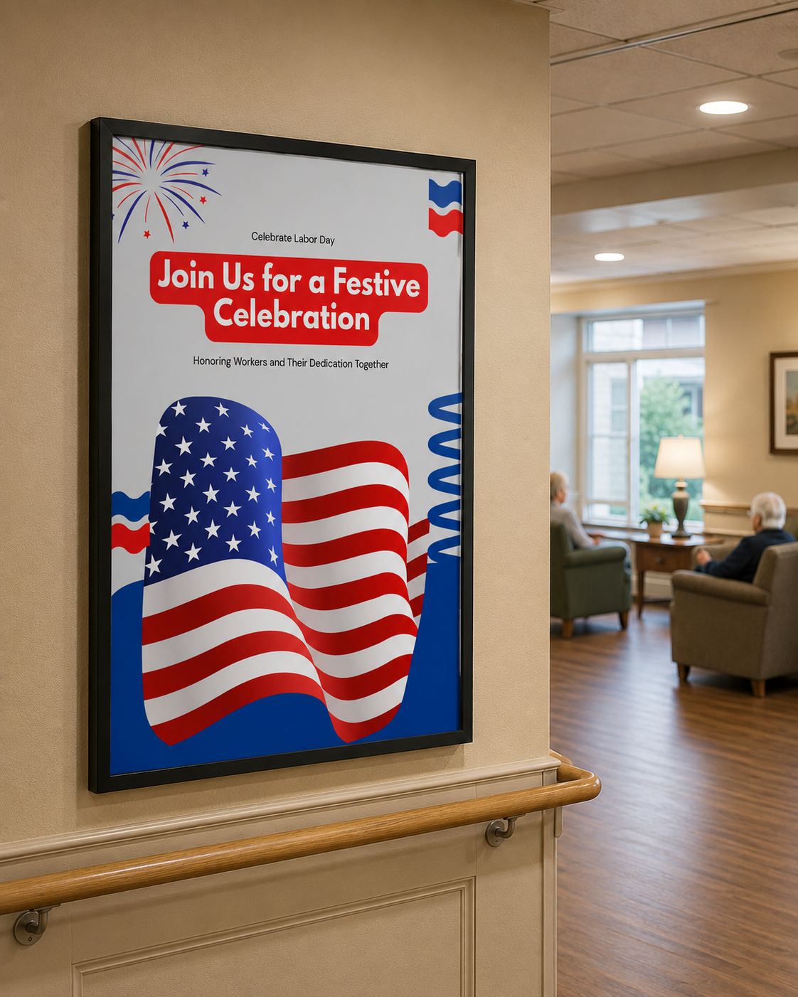 High quality Labor Day printable poster with a message that says Celebrate Labor Day Join Us for a Festive Celebration Honoring Workers and Their Dedication Together message on a poster.