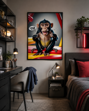 A mischievous monkey celebrating playful energy in this colorful poster making a statement message saying Monkeying around.