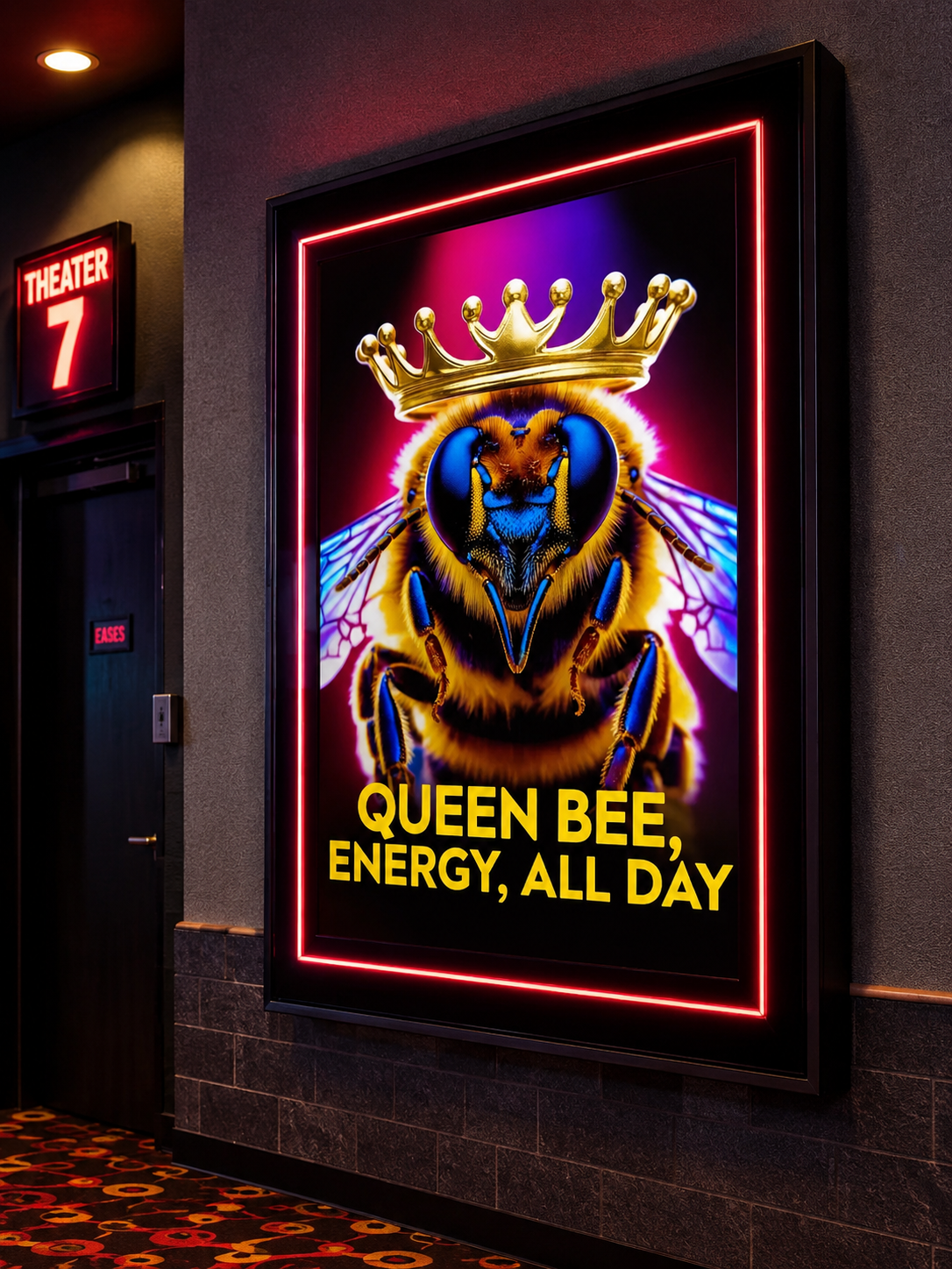 A powerful queen bee poster crowned in gold symbolizing leadership.