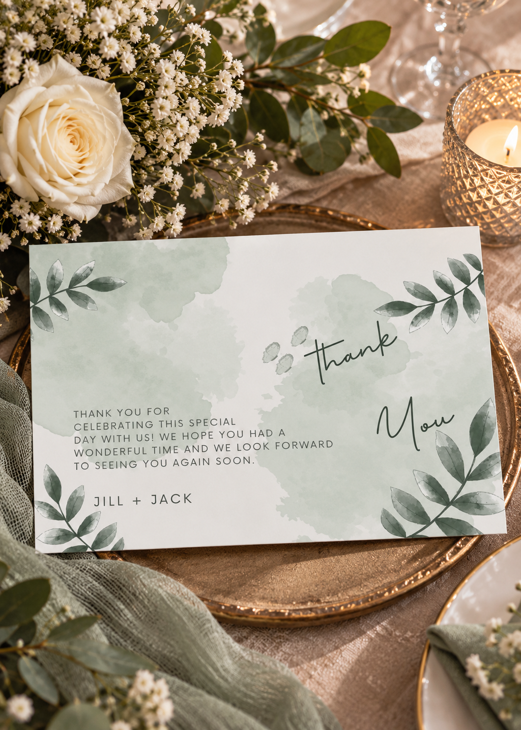 the Sage Serenity Wedding & Event Thank You Card offers a modern approach to elegant gratitude. Featuring soft sage tones and delicate botanical accents.