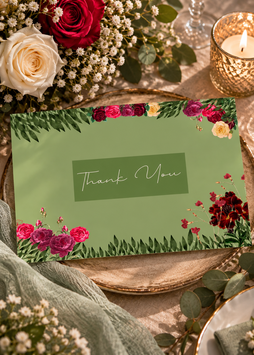 The Soft Meadow Wedding and Event Thank You Card captures the beauty of simplicity and warmth. Featuring gentle botanical elements and an open, airy layout.
