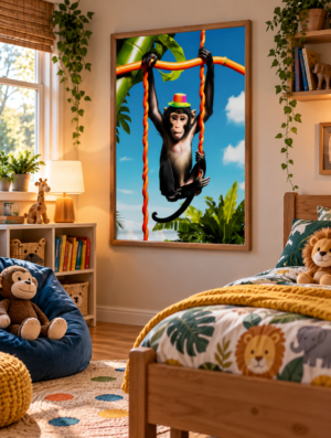 A joyful monkey embracing freedom and adventure poster.
