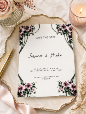 This premium printable wedding save the date template is perfect for couples who want a beautiful, modern design they can print at home.