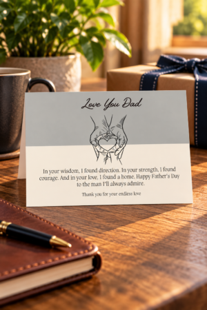 Father’s Day card Designed with a refined grey and cream color palette, this minimalist card features a delicate line art illustration and a heartfelt message that speaks from the heart.