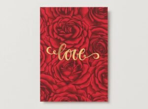 Love Rose Printable Card 5×7 – Gold Script Floral Valentine Digital Download