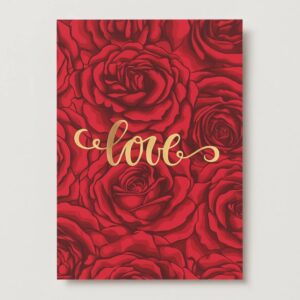 Love Rose Printable Card 5×7 – Gold Script Floral Valentine Digital Download