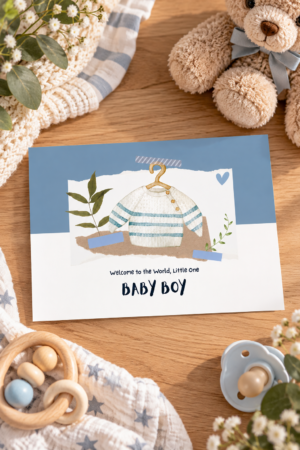Featuring gentle tones and a cozy aesthetic, this card is perfect for congratulating new parents or creating a keepsake for a growing family.