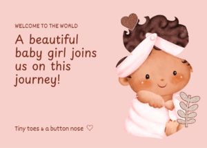 Welcome Baby Girl Card – Soft Blush Newborn Digital Greeting, Printable Baby Girl Card