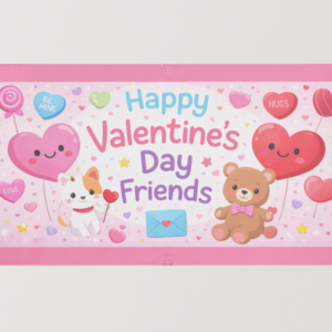 Kids Valentine Backdrop Printable Bundle – Happy Valentine’s Day Friends Party Banner