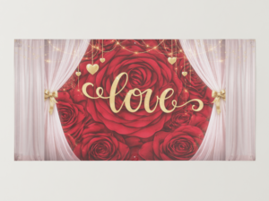 Love Rose Valentine Backdrop Printable – Romantic Gold Script Floral Party Banner