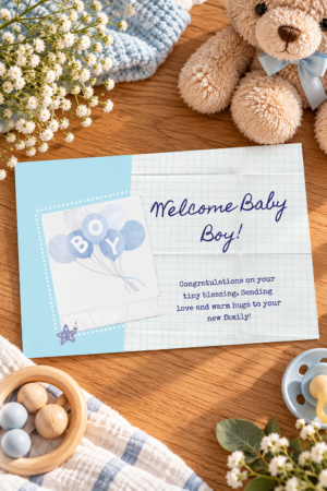 Welcome Newborn Congratulations Baby Boy Printable Card.