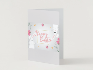 Elegant Easter Card – Soft Floral Bunny Happy Easter Printable Greeting Card