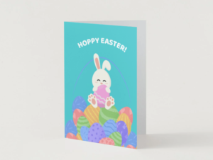 Cute Bunny Easter Card – Hoppy Easter Egg Basket Printable Card