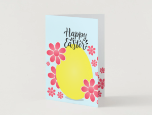 Floral Easter Card – Happy Easter Spring Flowers & Yellow Egg Printable Greeting Card