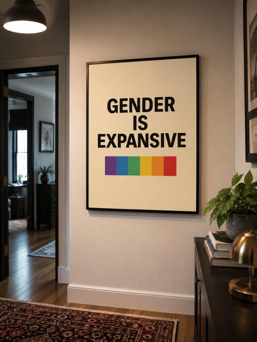 Celebrate identity, diversity, and self expression with this powerful 18x24 Gender Is Expansive Poster. This minimalist design features bold typography paired with a vibrant rainbow bar symbolizing the spectrum of gender identity and human expression.
